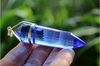 

24 Sided Blue QUARTZ Rock CRYSTAL DT Wand Pendant Silver 22g