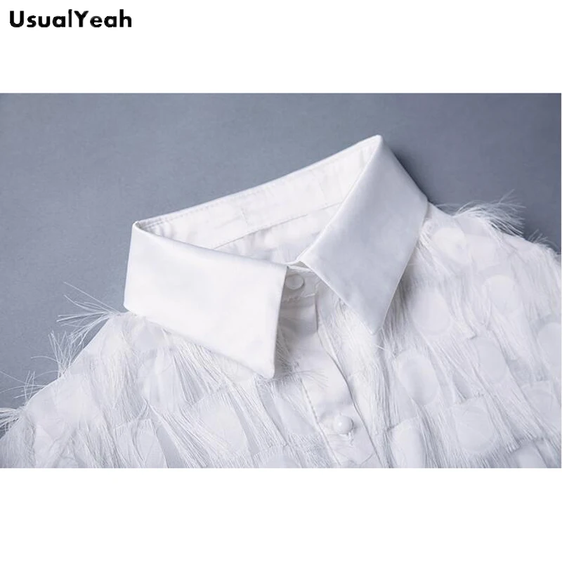 USUALYEAH, женская блузка с кисточками, рубашки с длинным рукавом, модные, OL, женские, черные, белые, Blusas Femininas, S-XL, SY0514