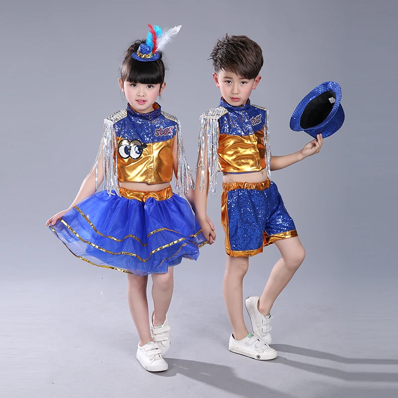 Enfants et paillettes danse jazz tenue garçon fille moderne Hip Hop Dancewear Costume