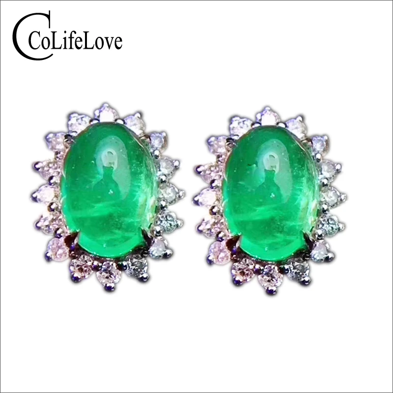 Classic silver emerald stud earrings 4 mm * 6 mm natural Colombia emerald earrings real 925 silver emerald earrings for weddings Classic silver emerald stud earrings 4 mm * 6 mm natural Colombia emerald earrings real 925 silver emerald earrings for weddings