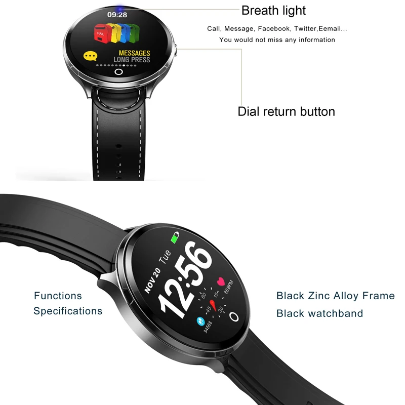 1.3 Inch Full Touch Tempered Glass Screen Smart Watch SN02 Waterproof Heart Rate Monitoring Blood Pressure For Men Women