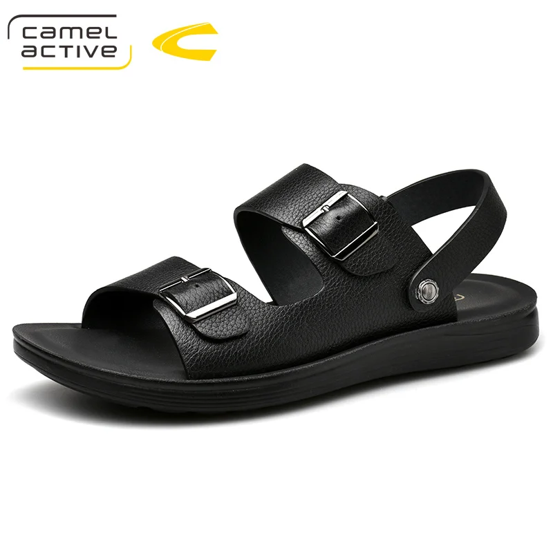 Camel Active/Новинка года; сезон лето; уличные повседневные мужские сандалии; обувь из натуральной кожи; пляжная Мужская обувь; сандалии с закрытым носком, сшитые вручную - Цвет: Черный