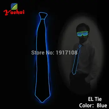 

High quality 10 Color Available Luminous Sound active EL Necktie LED tie Light up By Battery Men's Wedding Gift Party Supplies