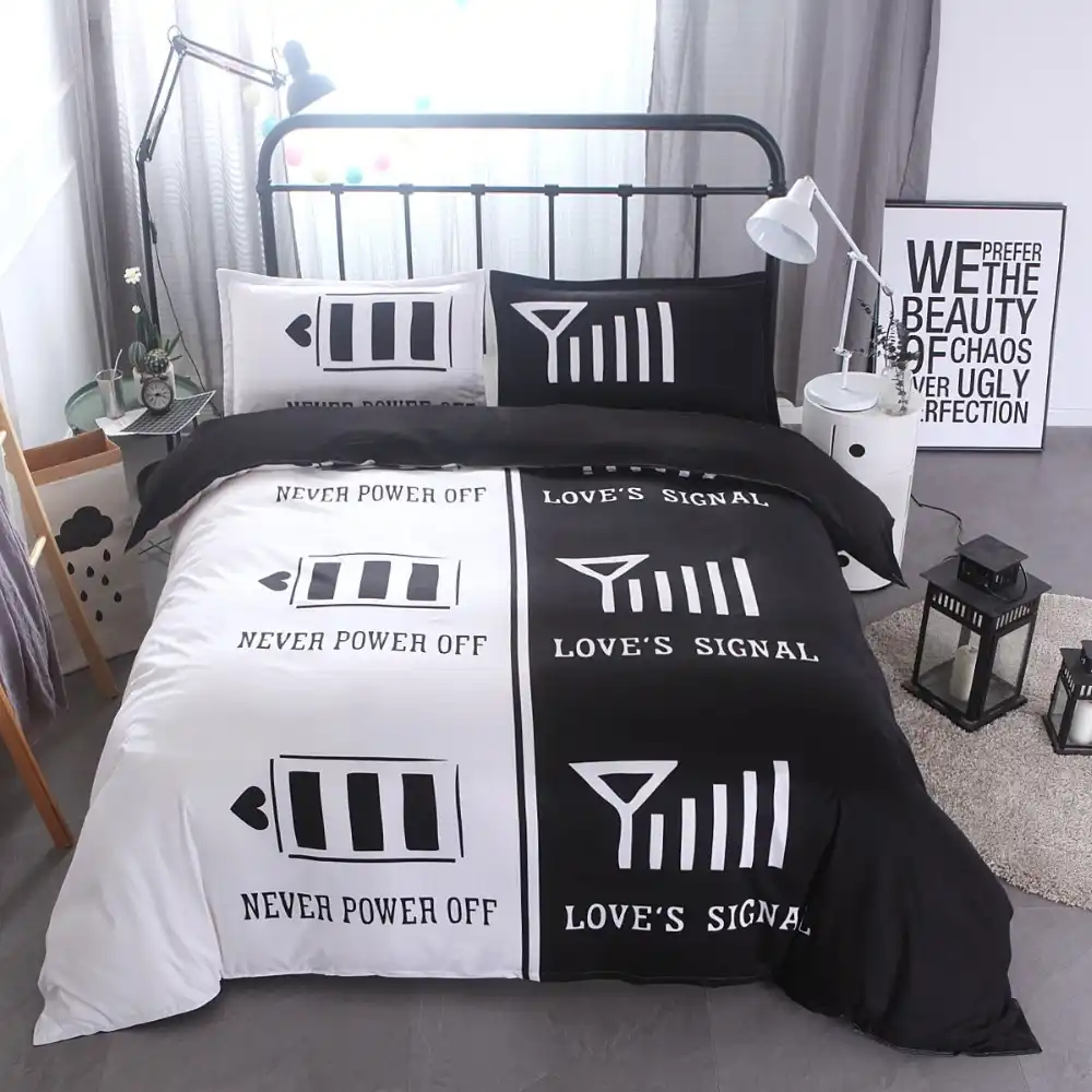 Lover Bedding 3pcs Set Us Size Duvet Cover Set Black And White