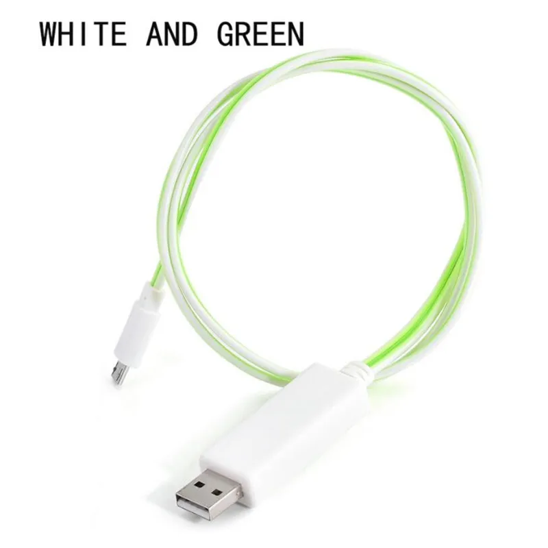 Светодиодный светящийся течет usb-шнур для Зарядное устройство Тип C/Micro Зарядка через USB кабель для передачи данных для iPhone 7 X Xs samsung Galaxy S10 S10E A50 проводное зарядное устройство Шнур - Цвет: WHITE AND GREEN