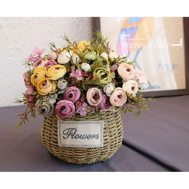 

Simulation Bouquet Small Bud Silk Roses with Diamonds Simulation Flowers Roses Plants with Leaves for Home Wedding Decoration