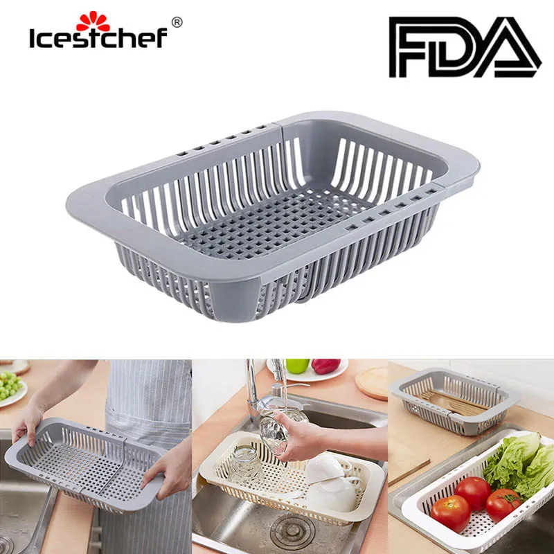 ICESTCHEF пластиковая выдвижная корзина для мытья квадратная Складная дуршлаг Слива