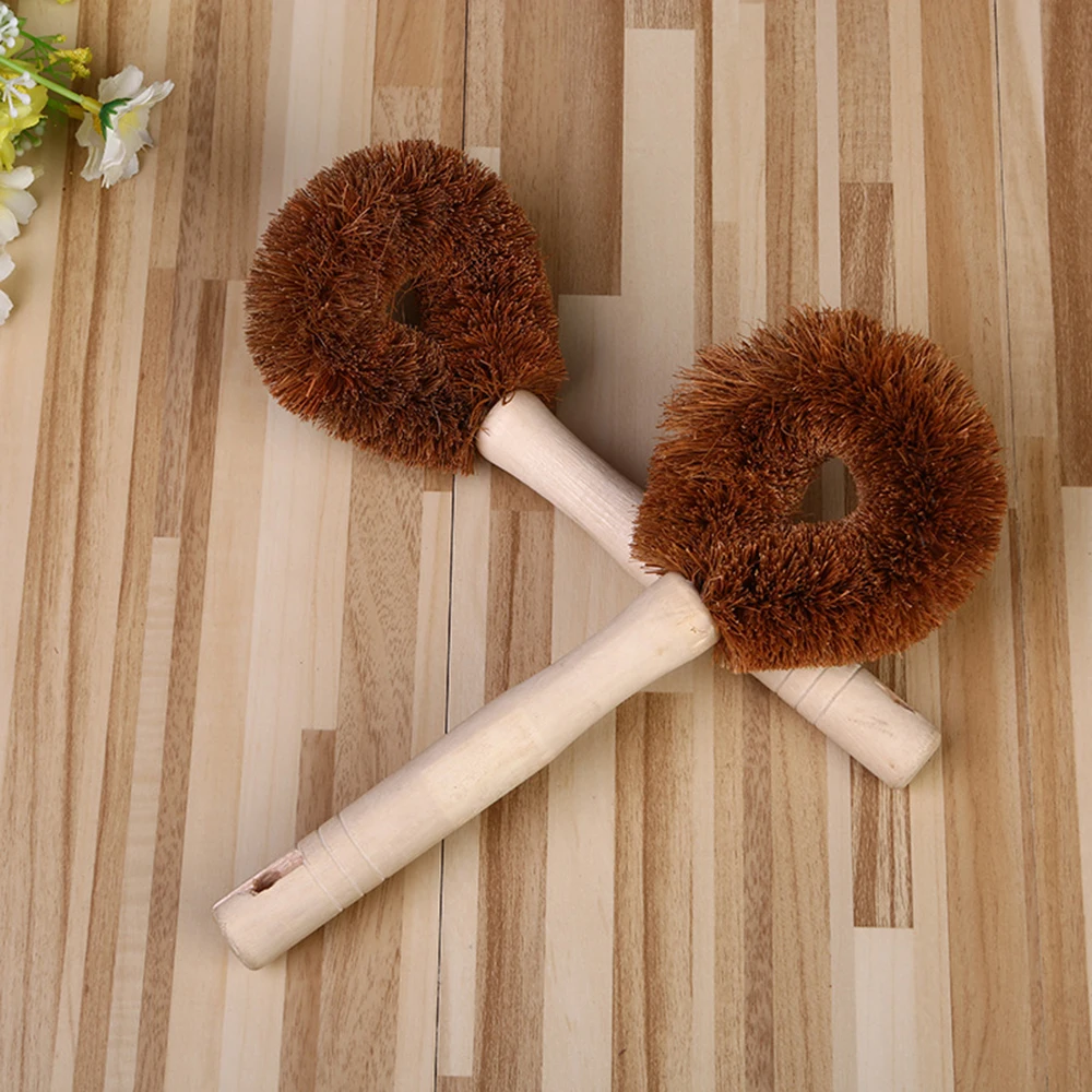 Natural Coconut Brown Non-stick Oil Long Handle Pot Brush Dishwashing Oil Cleaning Brush Can Hang Type Brush kitchen cleaning