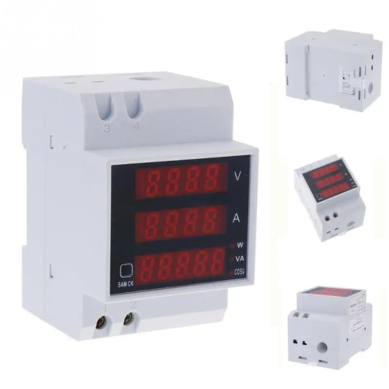 

206 Practical Din Rail LED AC Voltmeter Ammeter Multifunction Digital Meter