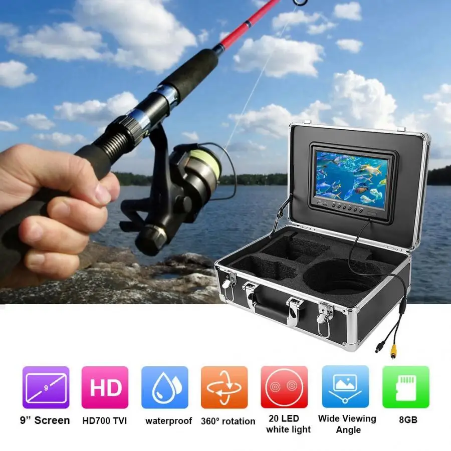 

50m 9in LCD Underwater Fishing Video Camera DVR System 360degree Rotating Fish Finder
