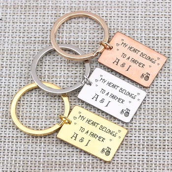 

"My Heart Belongs To A Farmer"Key Chain For Couple Boyfriend Husband Gift Birthday Love Souvenir Keyring Name Customized