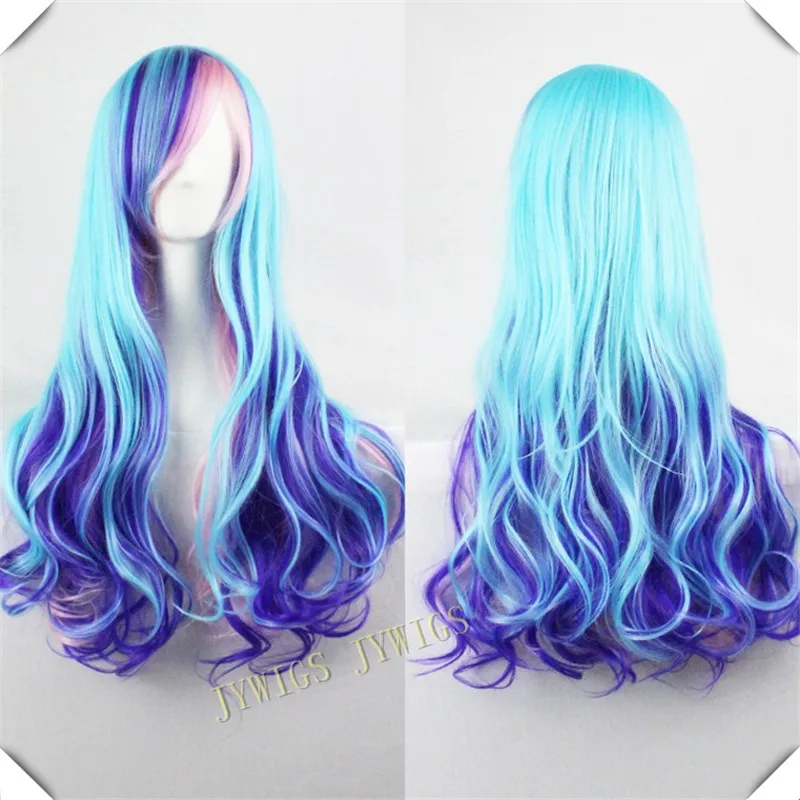 

Blue Purple Pink 3 Colors Mixed Synthetic Long Wavy Cosplay Wig