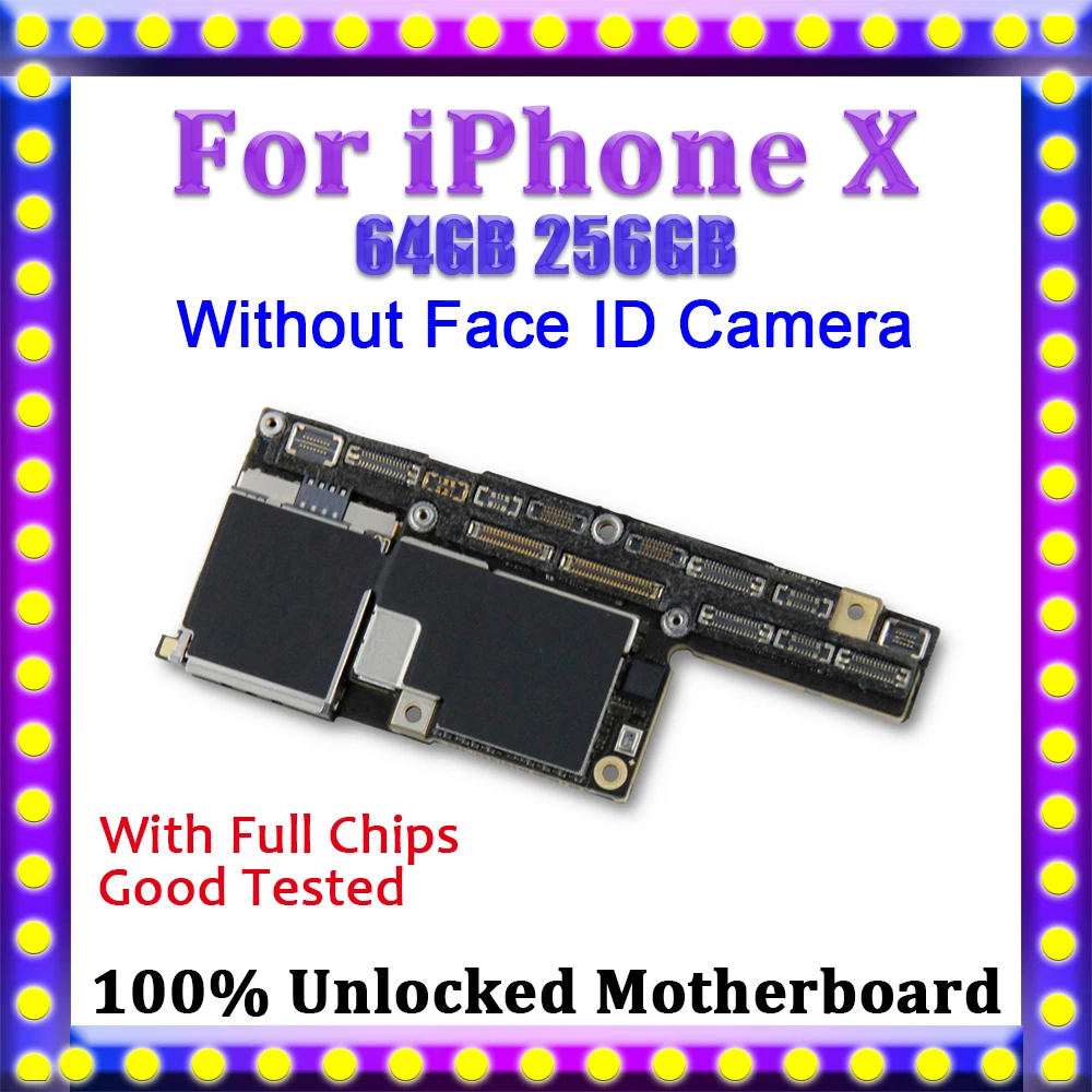 

Factory Unlocked For iPhone X Motherboard Without Face ID,100% Original For iPhone X Logic Board 64GB 256GB Mainboard