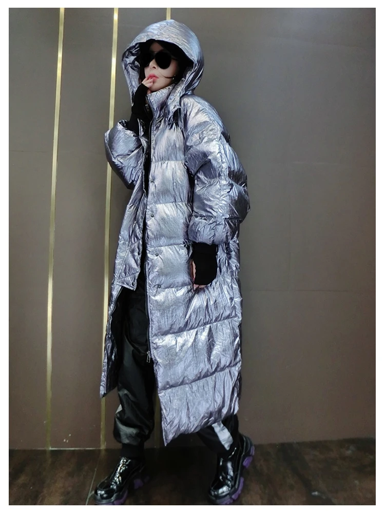 Зимнее модное женское пуховое хлопковое пальто с капюшоном, стеганое хлопковое серебряное пальто, женская Свободная куртка с длинным рукавом размера плюс, верхняя одежда