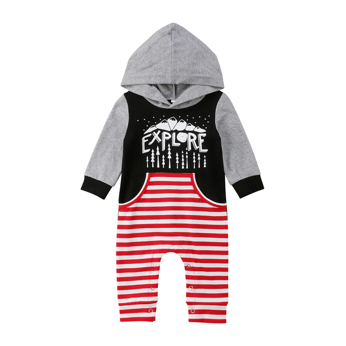 Baby Boys Long Sleeve Hooded Cotton Jumpsuit Playsuit Clothes Newborn