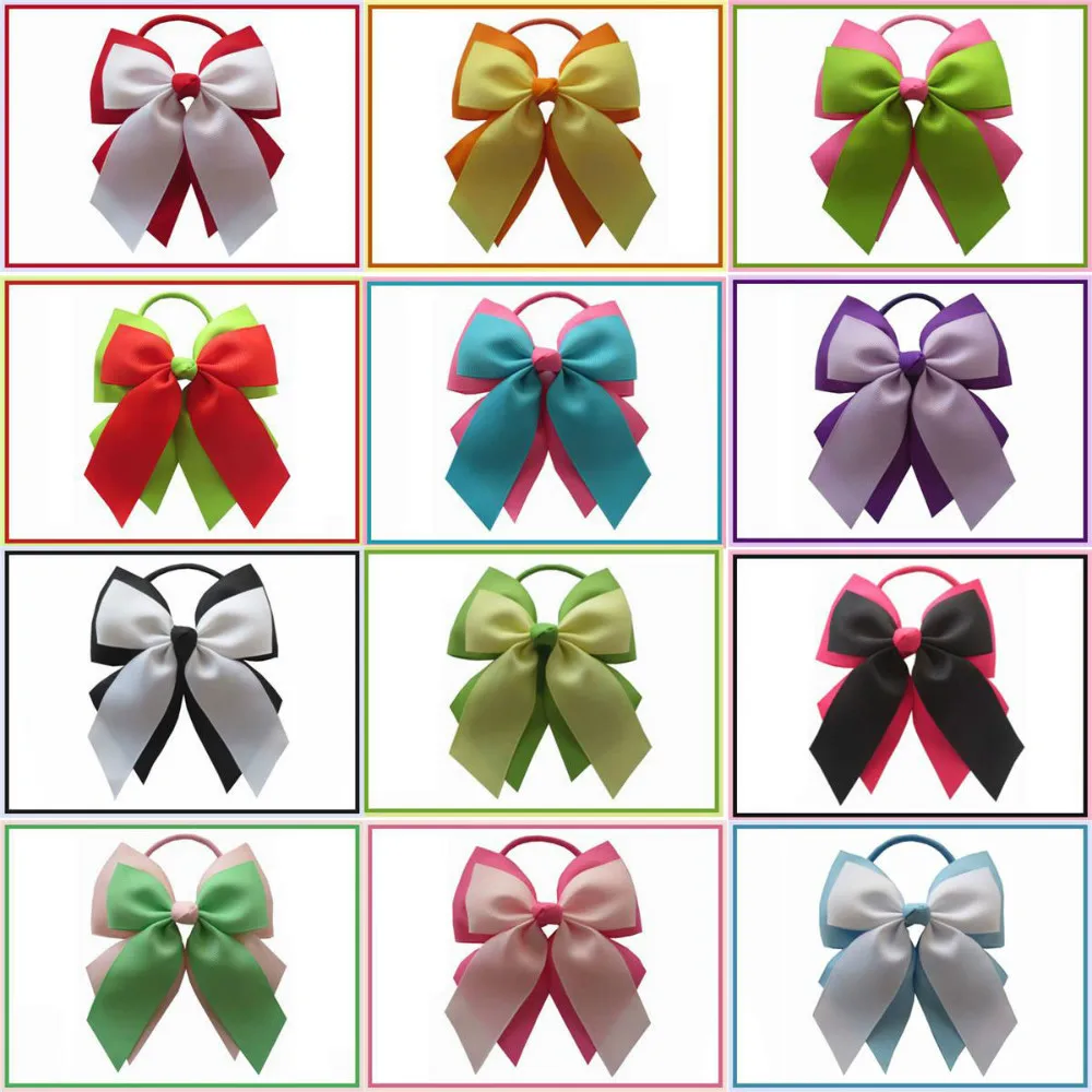 12 BLESSING Happy Girl Hair Accessories Long Tail 4.5" Cheer Leader Bow Elastic 