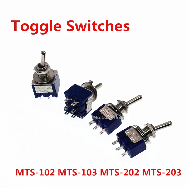 

5Pcs Miniature Toggle Switch MTS-102 MTS-103 MTS-202 MTS-203 2/3 Position Blue 6A/125V 3A/250V
