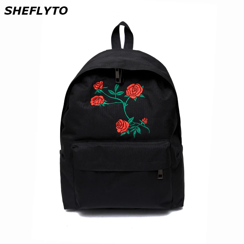 

Canvas Backpacks Women Rose Printing Backpack School Bags For Teenagers Girls Brand Casual Travel Bags Rucksack Bookbags Female