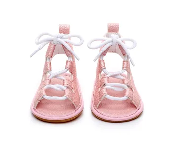 

Summer Baby Girls Flat Heels soft sole Roman girls kids gladiator shoes toddler baby princess dress leather lace up sandals