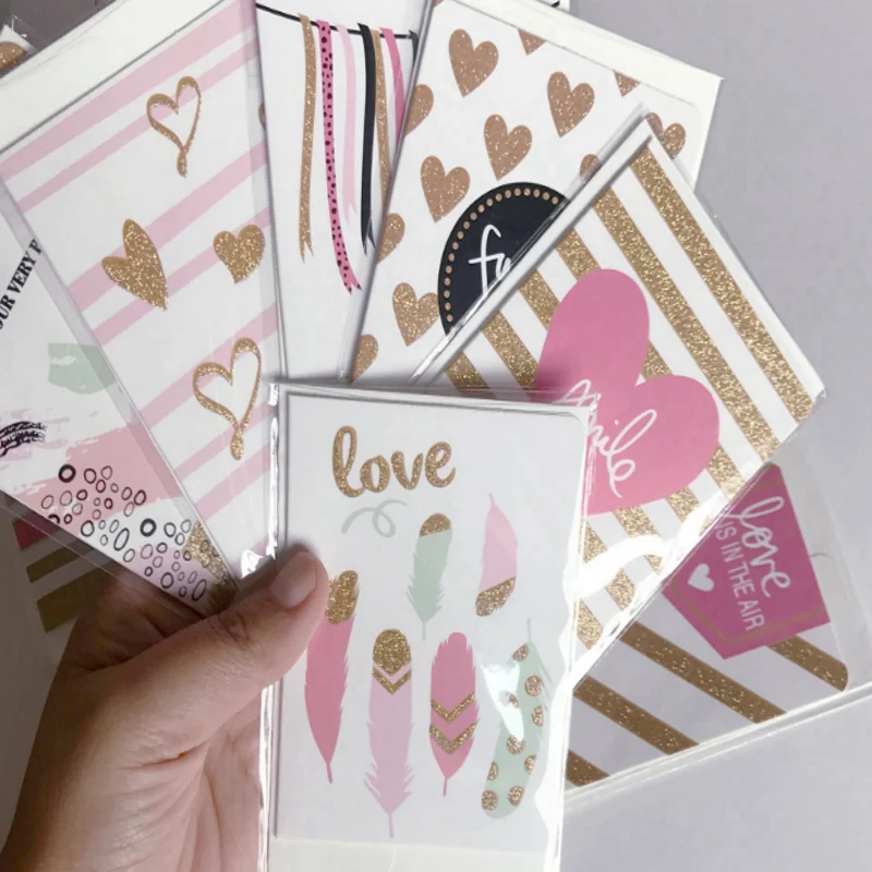 

10 Pcs/pack Lovely New Year Merry Christmas Cards Bronzing Greeting Card Postcard Birthday Letter Envelope Gift Card