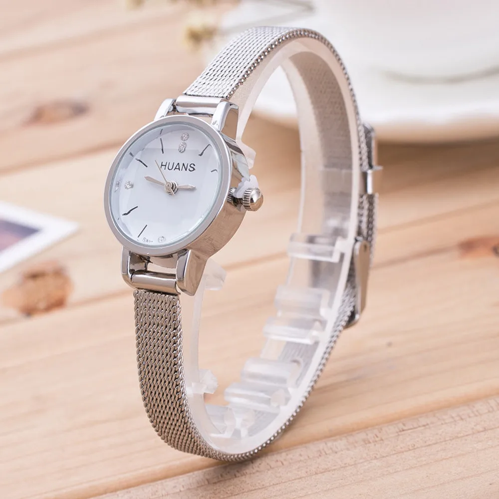 Модные женские серебряные наручные часы из нержавеющей стали с сетчатым ремешком, Кристальные наручные часы из нержавеющей стали для женщин Reloj femenino