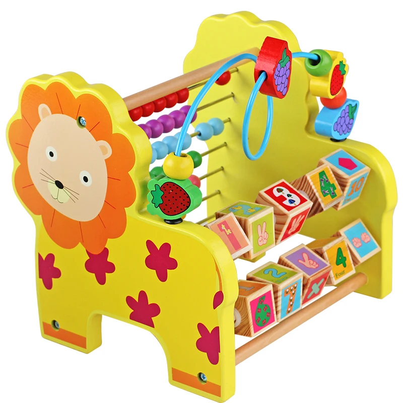 

Kids Animal Lion Elephant Counting Frame Abacus Beads Teaching aids Wood Toys For Children Montessori