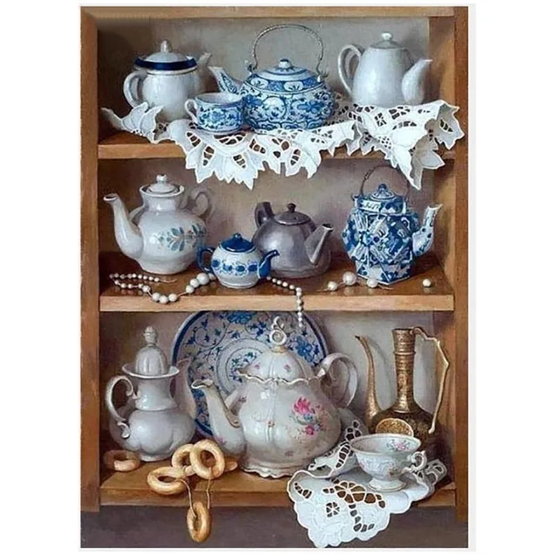 

5D DIY Diamond Handmade Mosaic Canvas Home Decor Full Square Drill Tea Set Cross Stitch Crafts Wall By Number Kit Painting