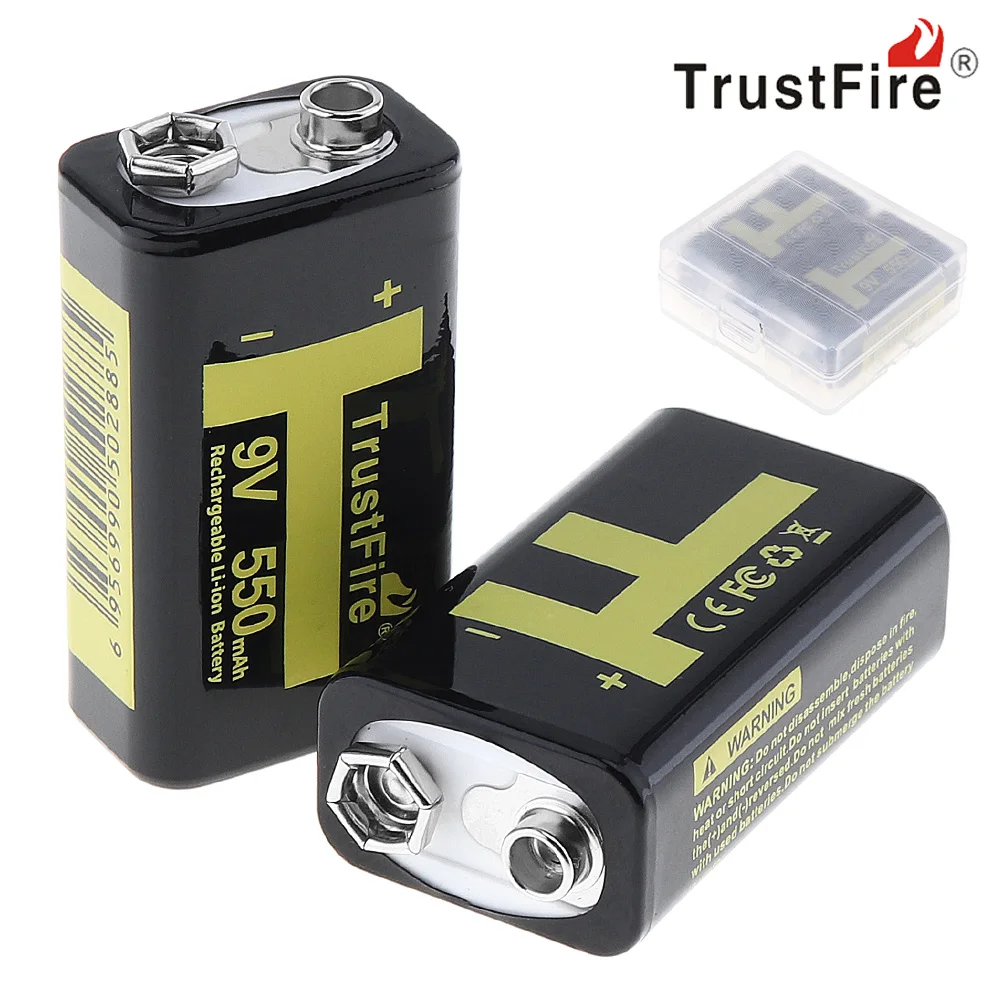 2pcs TrustFire 550mAh 9V Li ion Rechargeable Battery with 3A Charging