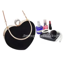 Designer Brand Black Suede Heart Shape Bag Evening Party Clutch Wedding Purse Wristlet Celebrity Love