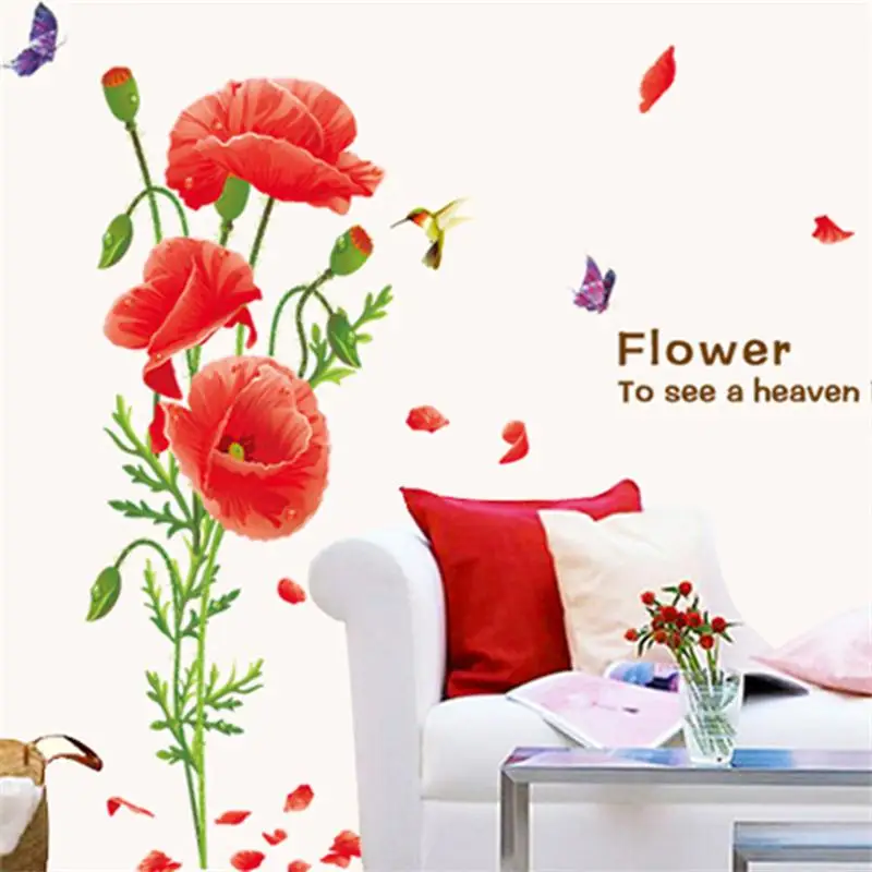 Poppy Flowers Wall Stickers For Wedding Home Party Decor Living Room