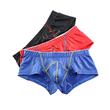 PU искусственное кожаное нижнее белье для мужчин размера плюс мужские боксеры s трусы u-выпуклый Пенис с мешочком боксеры черные сексуальные выпуклые шорты Мужское нижнее белье