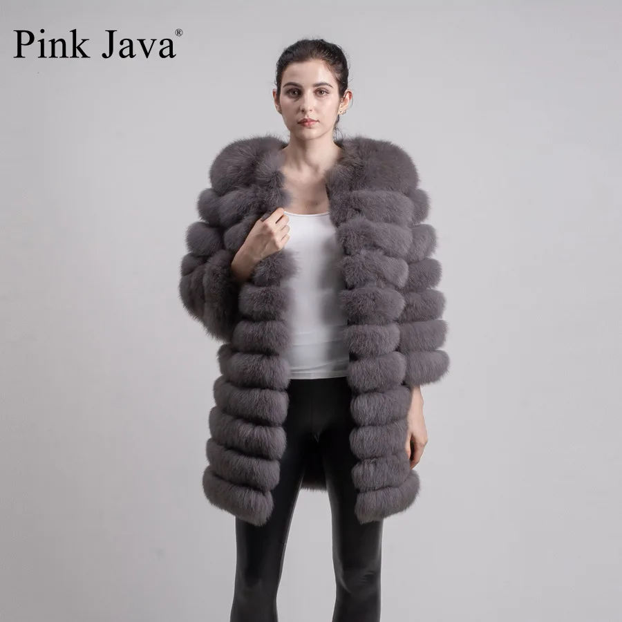 Розовый java QC8003 шуба из натурального Лисьего меха длинное пальто для женщин