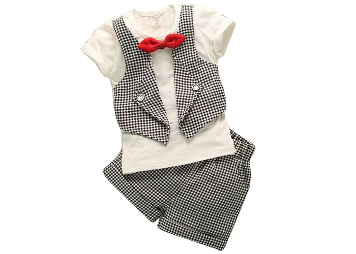 Одежда для маленьких мальчиков Модная одежда для маленьких джентльменов из двух предметов в клетку летний костюм с короткими рукавами и штаны комплект из 2 предметов