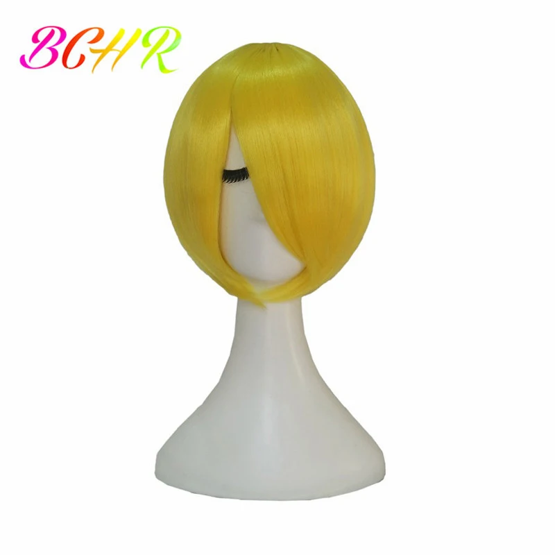 BCHR парики для косплея для женщин красный желтый синий блонд короткие парики с челкой прямой синтетический парик для костюмированных волос