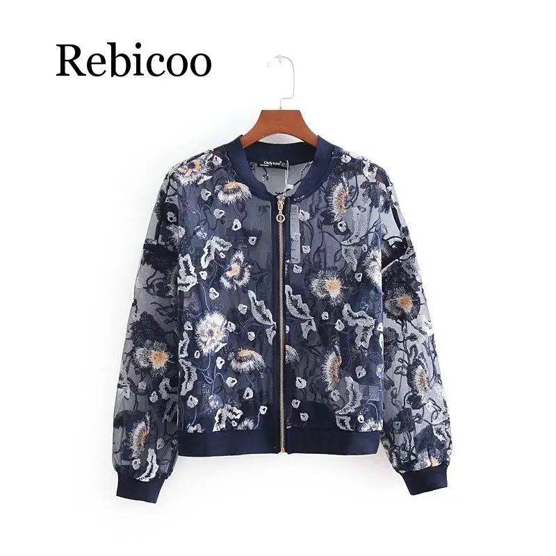 New Womens Summer Sexy Floral Embroidery Lightweight Bomber Jacket Coat Wholesale