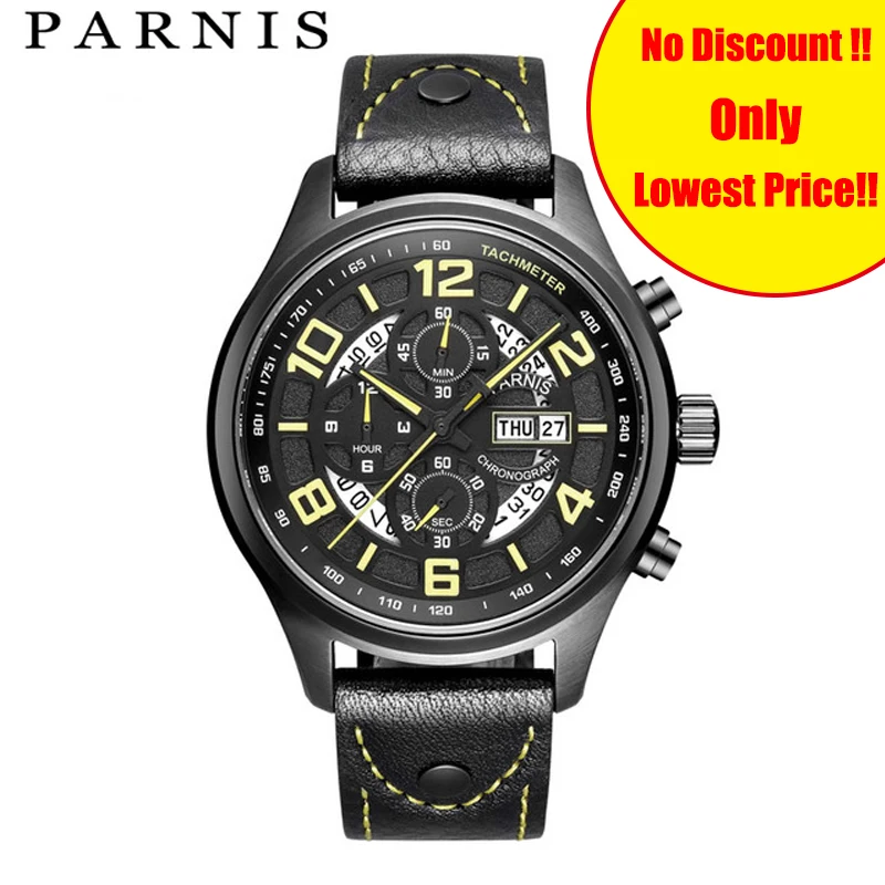 cheap Parnis Fashion Casual Men #039;s Quartz Watch Men 43mm Rose Gold Case Japanese Quartz Orange Number Men #039;s Wrist Watches