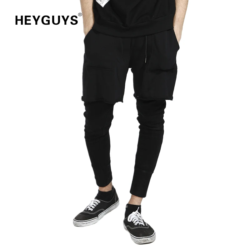 

HEYGUYS street wear hip hop sweatpants loose style men top sellers new fake 2 pieces men fashion new design high quality