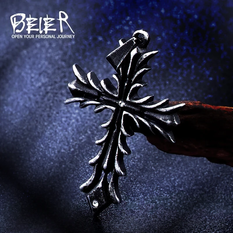 

Beier 316L stainless steel Engraved vintage cross flower white pendant for men fashion Jewelry LP289