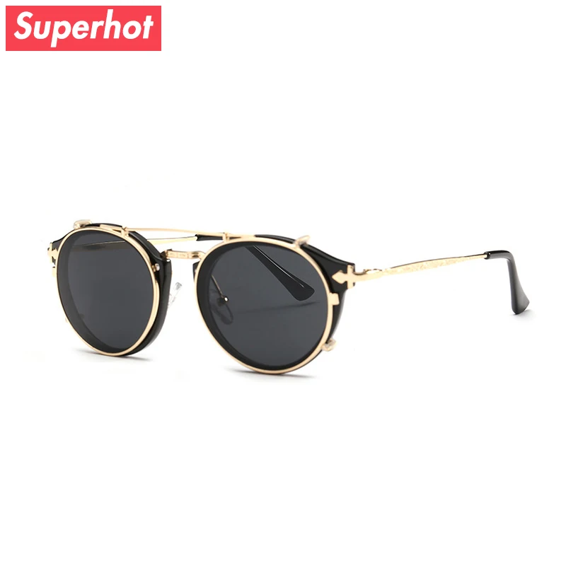 

Superhot Eyewear - Retro Vingate Steampunk Sunglasses Men Women round steam punk glasses clip on sun glasses shades UV400 16001