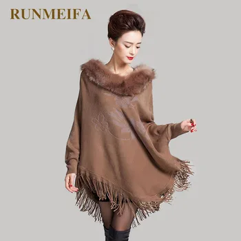 

Warm Cold Winter New Imitation Fox Fur cape Coat Cashmere Cardigan Hooded cape Fur Collar Coat Fashion Women's Luxury Fur Coat