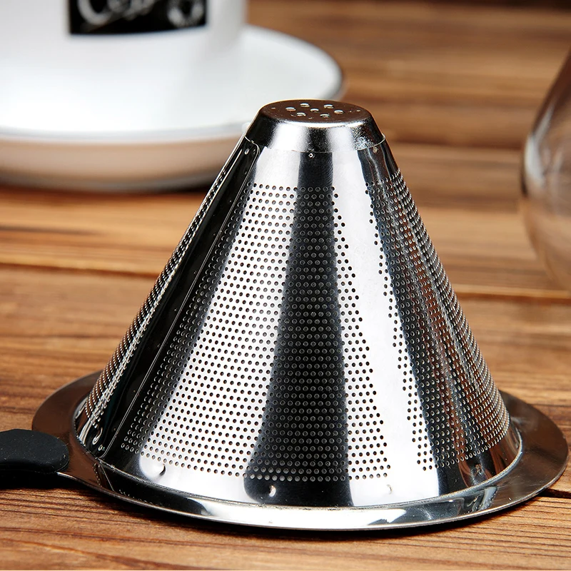 Pour Over Coffee Filter Metal Dual Mesh Coffee Filter Cone Stainless Steel Reusable Paperless Coffee Dripper Portable Coffeewar (4)