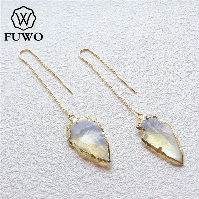 Fuwo Carved Opal Arrowhead Earrings With Light Gold Electroplated Edge