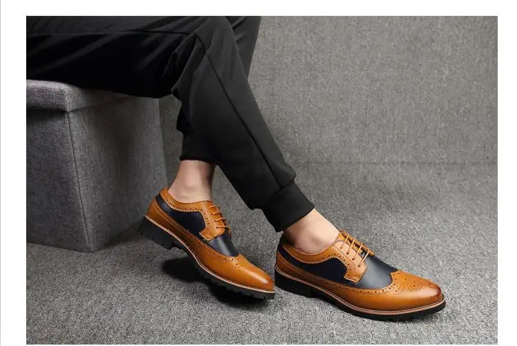 Классические удобные мужские кожаные повседневные туфли; Модные Дизайнерские Мужские броги; винтажные мужские оксфорды; деловая