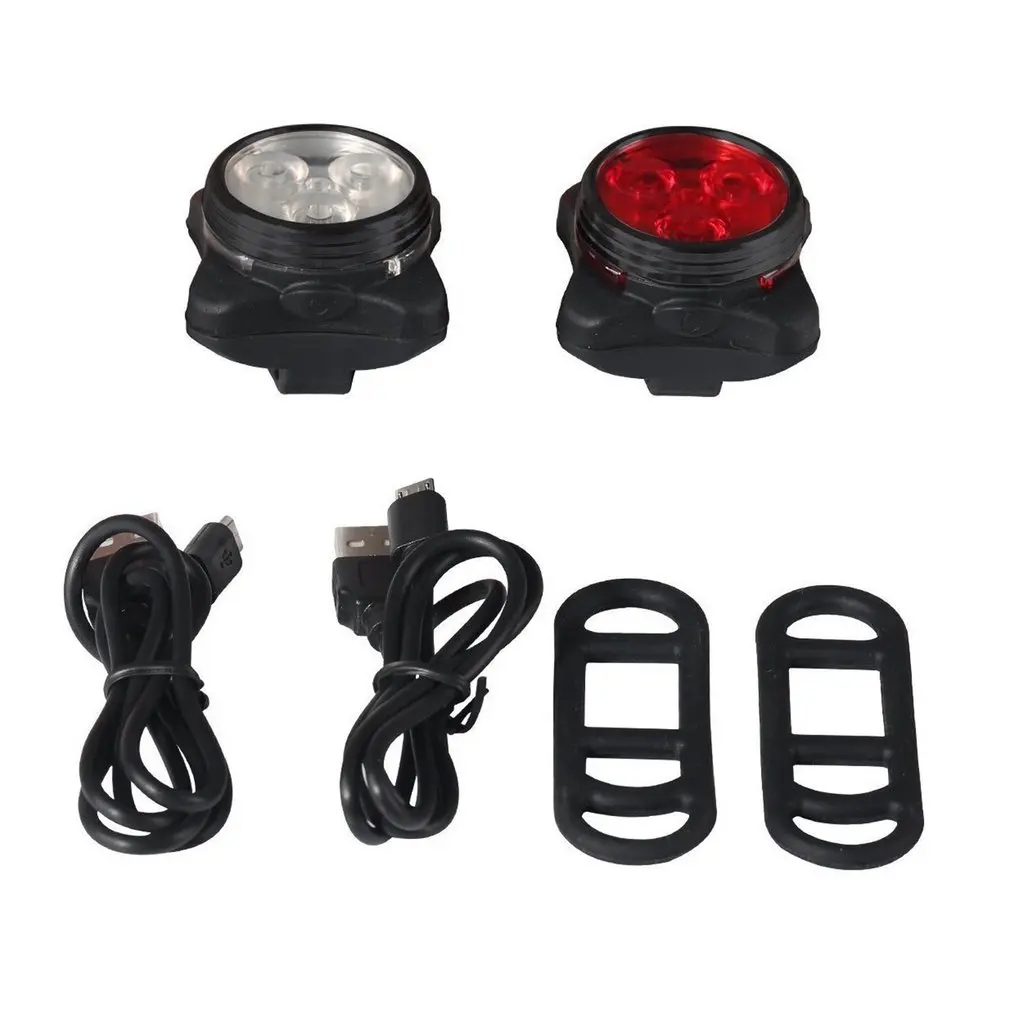 

USB Rechargeable Built-in Battery LED Bicycle Light Bike lamp Cycling Set Bright Front Headlight Rear Back Tail