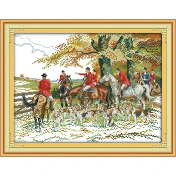 

Everlasting Love Hunting Chinese Cross Stitch Kits Ecological Cotton Stamped Printed 11CT DIY Christmas Gift Wedding Decoration