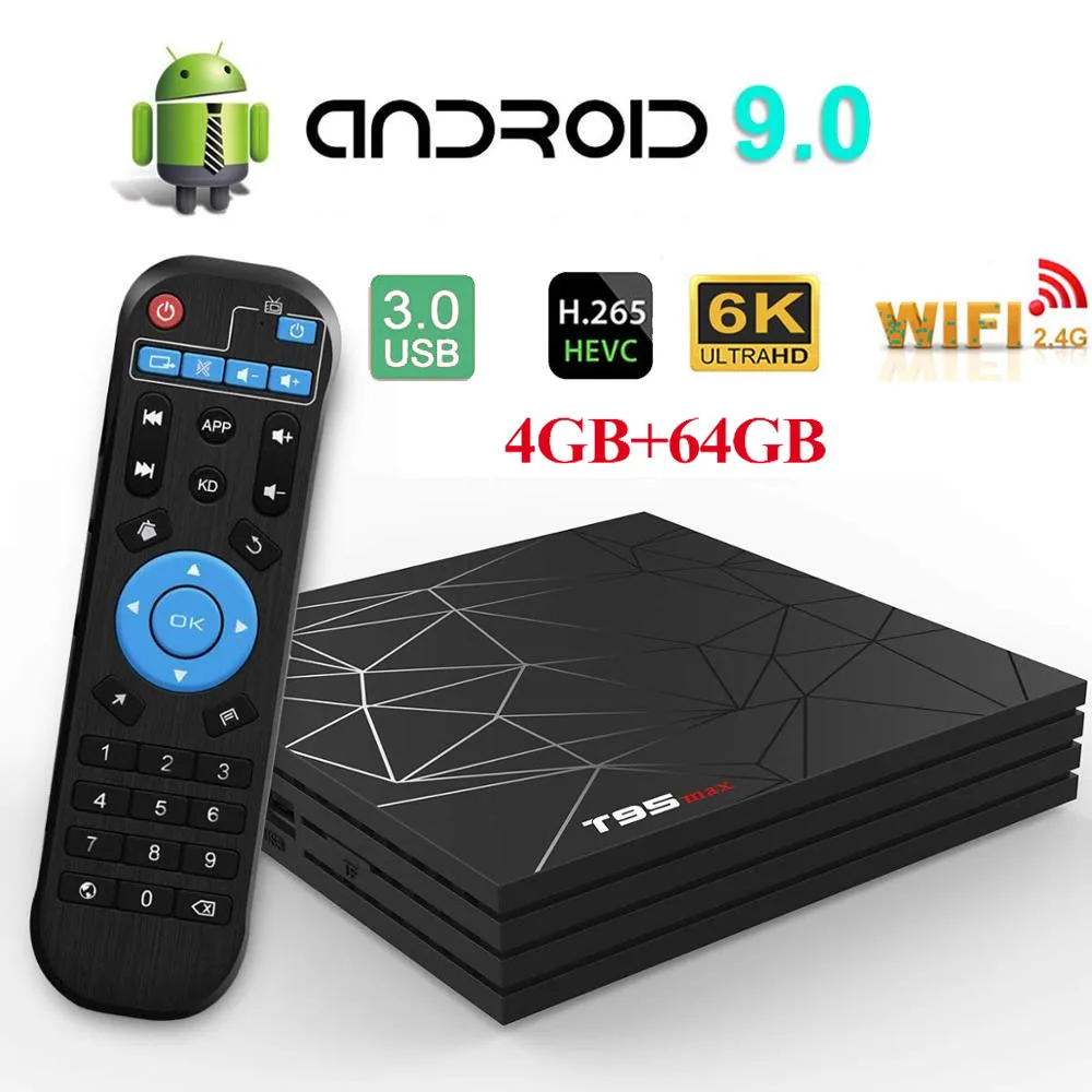 

Android 9.0 TV Box T95 MAX 4GB RAM 64GB ROM Smart tv Box Support 3D 6K Ultra HD H.265 2.4GHz WiFi 1080p Media Player Android Box