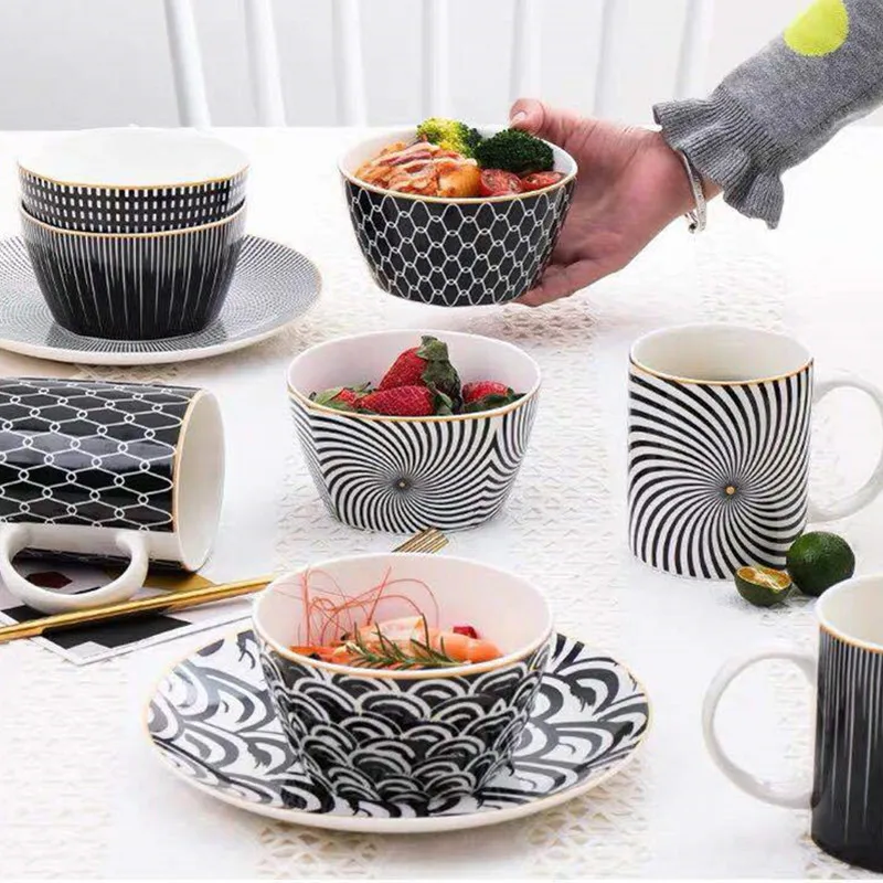 Ceny Kreatywny europejski styl ceramiki miska do ryżu użytku domowego osobowości abstrakcja geometria mała miska zupy miska deserowa X1603