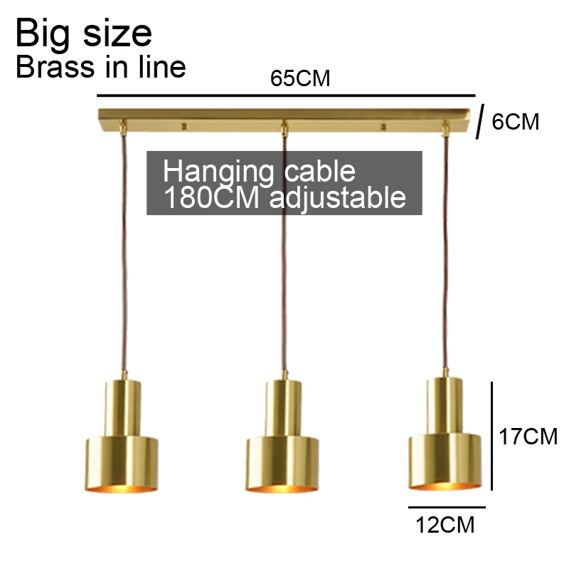 Европейский скандинавский небольшой медный латунный подвесной светильник, светодиодный современный подвесной светильник золотого цвета, светильник для спальни, столовой, светодиодный подвесной светильник - Цвет корпуса: big brass in line