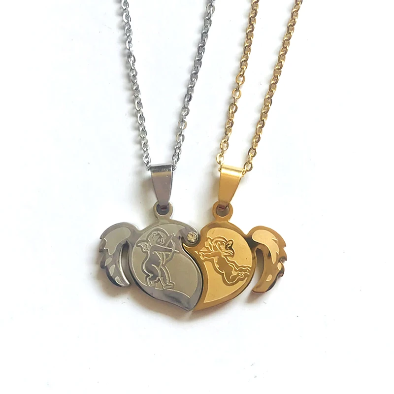 Two Halves Heart Necklace set Gold Stainless Steel Necklaces Pendants