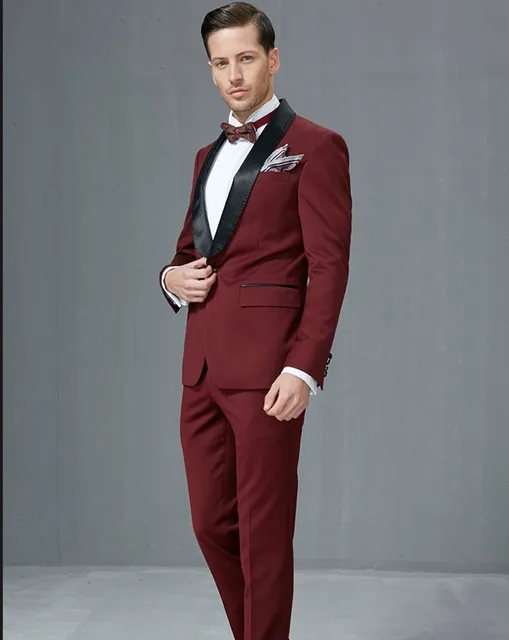Side Vent Groomsmen Shawl Satin Lapel Groom Tuxedos